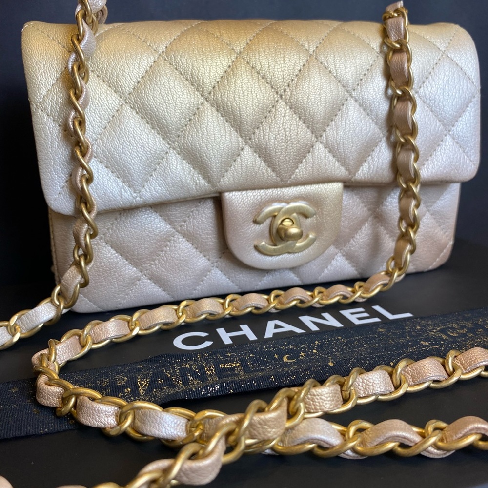 FULL SET - CHANEL Mini Classic Handbag (Ombre Beige / Golden with Gold HW - 22C) - Picture 14 of 15